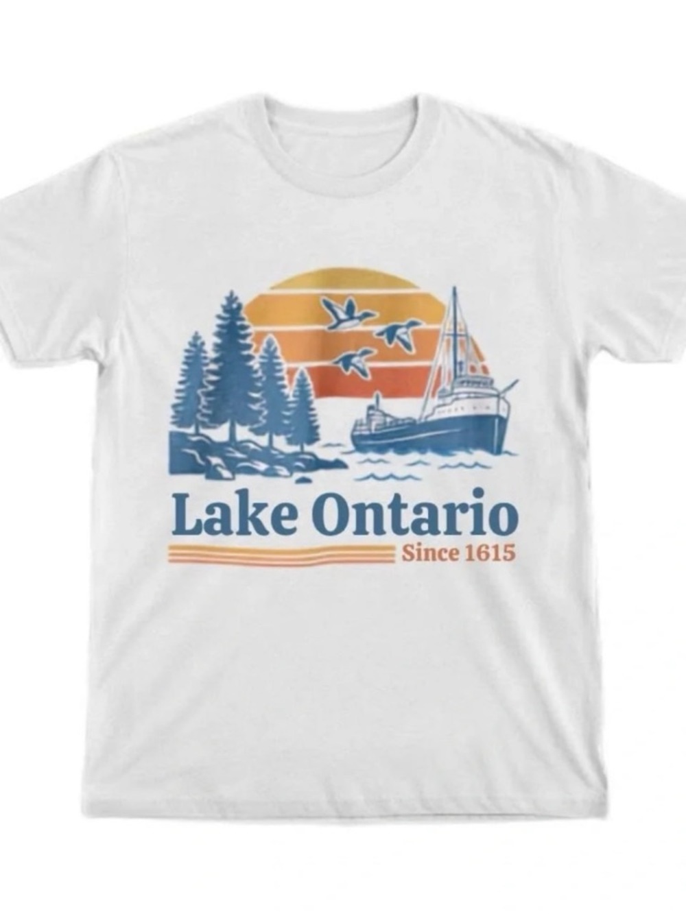 Lake Ontario Graphic Tee with Blue & Orange Print